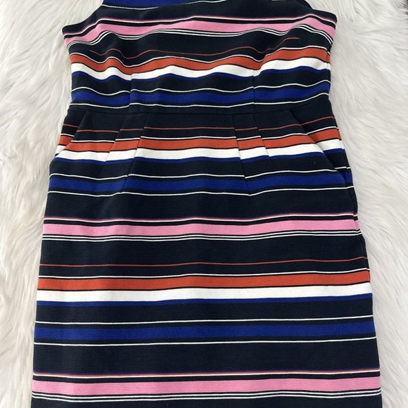 Lands End Womens Multicolor Striped Dress 16 Petite Zip Back Sleeveless - Picture 1 of 13
